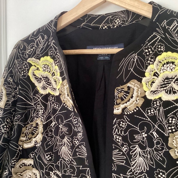 French Connection Floral Embroidery Long Sleeve Open Front jacket Black Size 10 - Picture 5 of 16